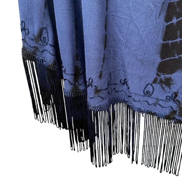 Studio West Boho Poncho Plus Size 2X Blue Tie Dye Fringe Cape Top - Picture 6 of 8